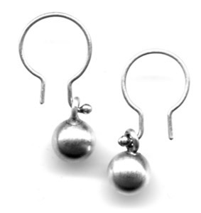 SPHERES $70-sterling silver earrings with lightly brushed surface (1/2" long not including ear wire) SPHERES $70-sterling silver earrings with lightly brushed surface (1/2" long not including ear wire)